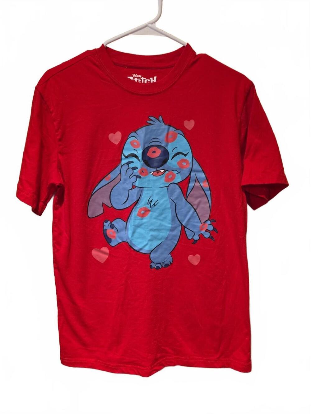 Disney Lilo & Stitch T-Shirt Adult Unisex Small Red Kisses